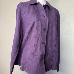 Chicos Purple Linen Jacket Button Up Size 2 Pockets
